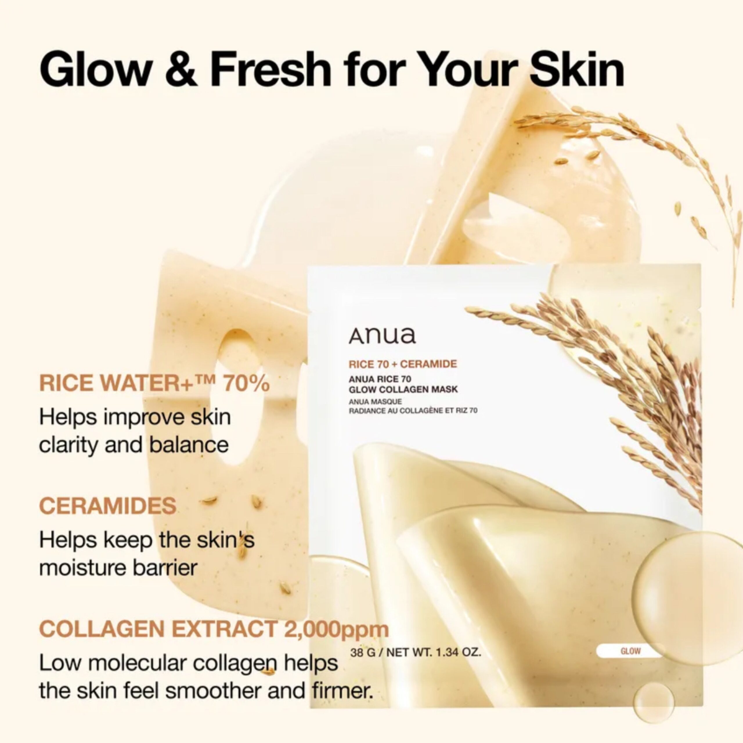 ANUA Rice 70 Glow Collagen Mask - Image 5